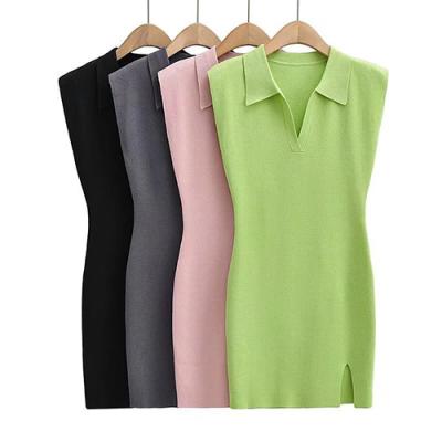 Vestido curto da malha elegante de Polo Neck Buttock Skirt Open do estilo para mulheres