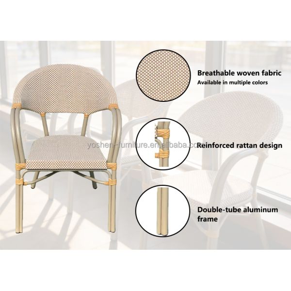 Yoshen French Bistro Chair Contemporary Waterproof Gliding Lightweight Durable Stackable Comfortable Outdoor Park