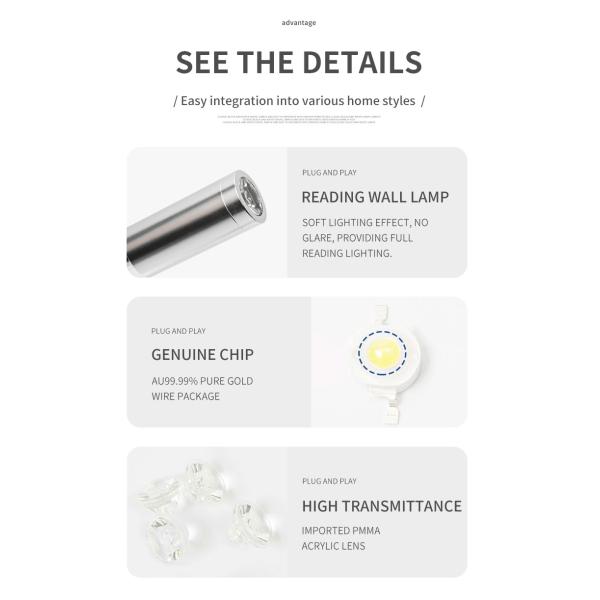 Led hose reading spotlight 220V Anglo American European wall spotlight led hose spotlight plug-in