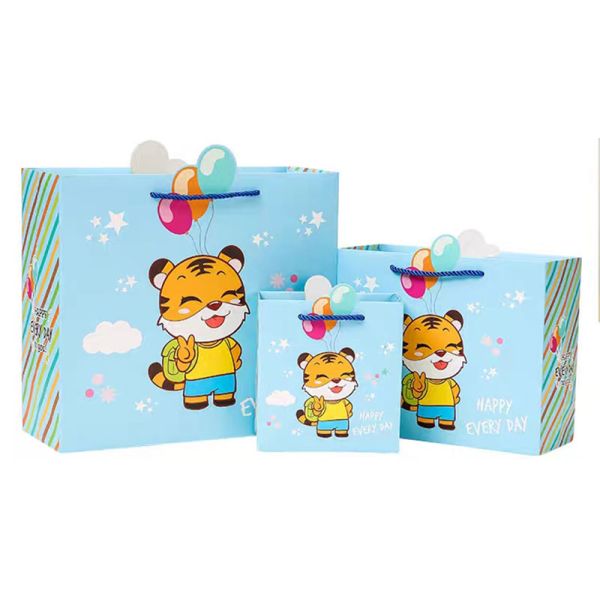Child Animal Cartoon Cardboard Shopping Bag Birthday Gift Wrapping 150gsm