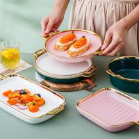 Style nordique en céramique coloré isolé double par mur de plats de dîner pour faire cuire la cuisine
