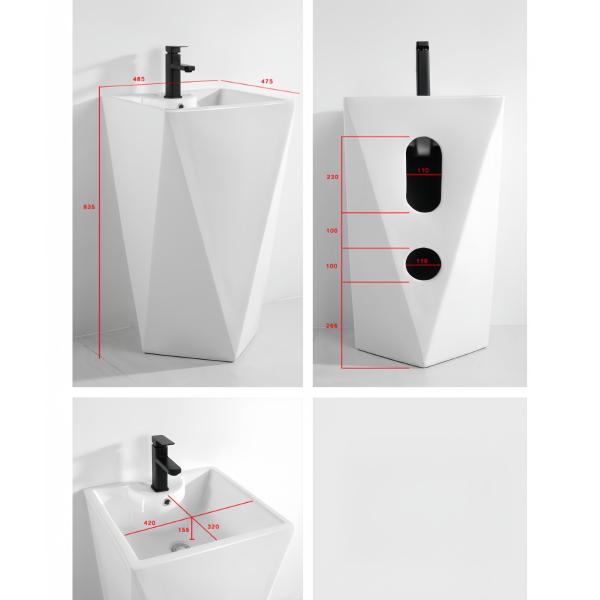 Diamond Shape Full Pedestal Bathroom Wash Hand Basin Large Pedestal Height Wash Basin