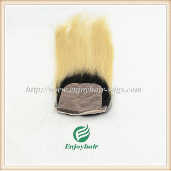 Silk top closure 4''x4'' malaysian virgin hair T-color1B/613# straight hair middle part