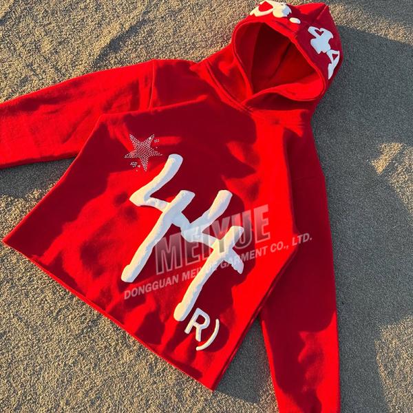 Fabricant personnalisé Impression puff Logo de sweat à capuche homme Unisexe Vêtements de rue 500 Gsm coton Sweat à capuche français Terry