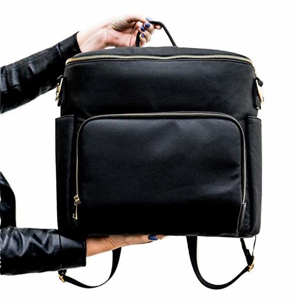 3 ways wearing Premium Vegan Leather Baby Diaper Backpack USB Charging Port