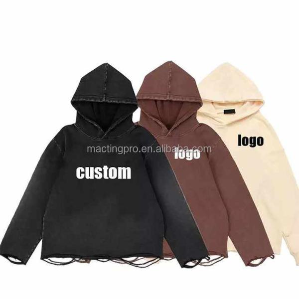 S-6XL Dtg Printing Hoodies Oversized French Terry Cotton Hoodie With Distressed Ripped