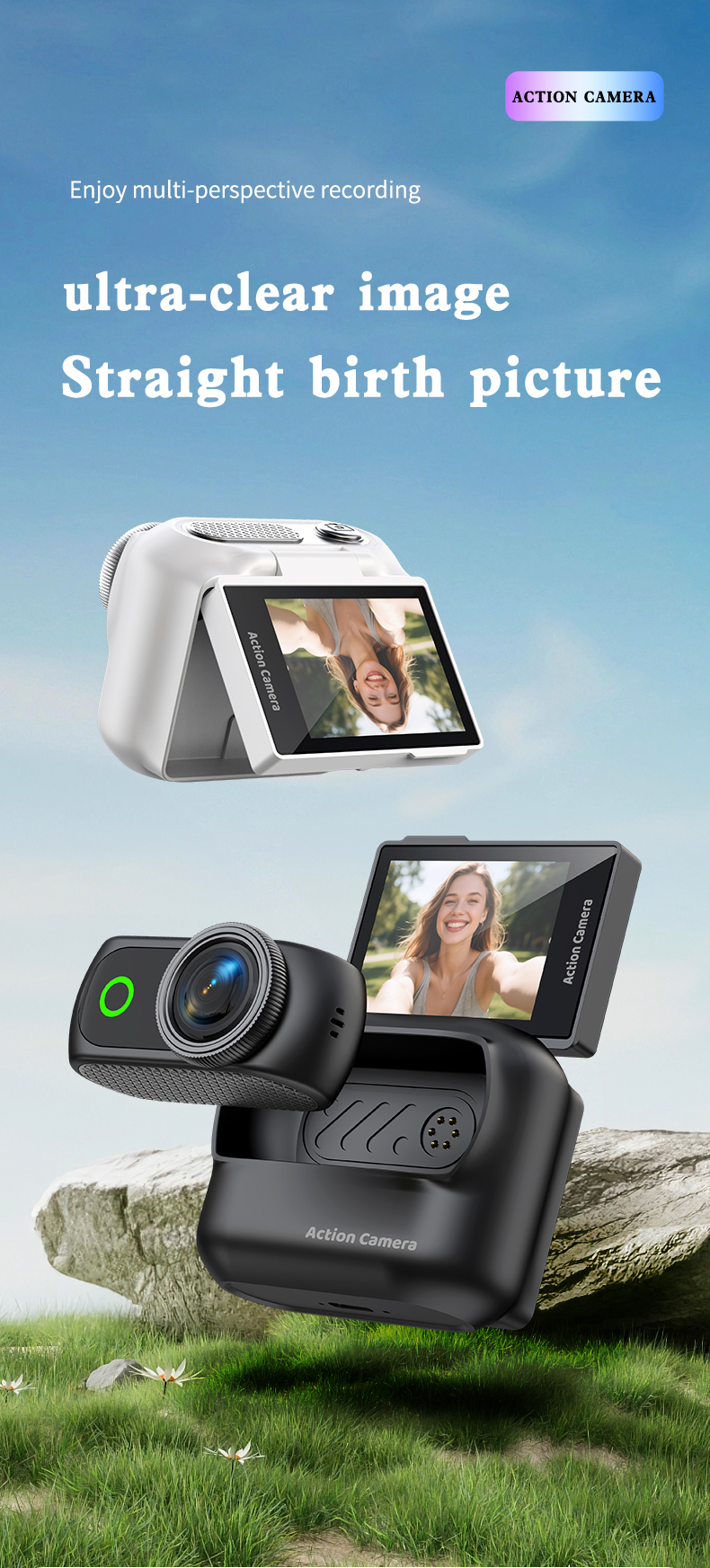 Wireless WiFi APP Fast Video Photo Transfer Magnetic Lanyard Stand Portable Action Cam Wholesale Supply