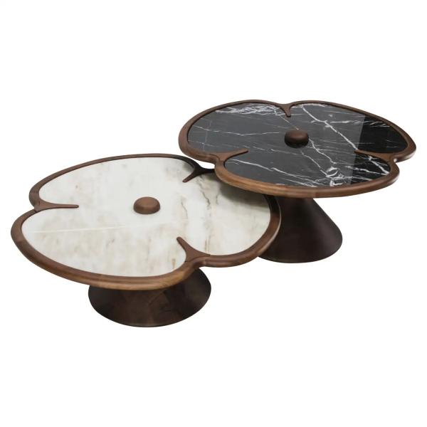 Wooden Round Marble Center Table For Living Room Clover Design