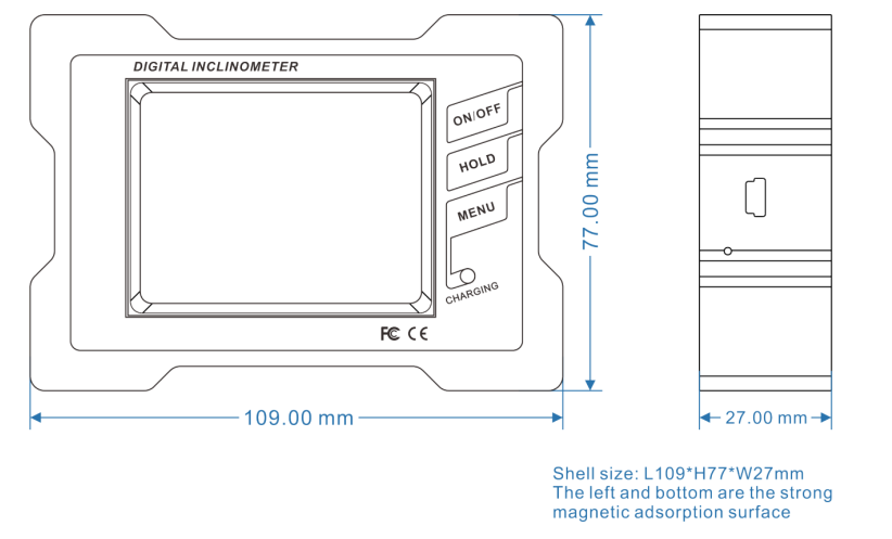 Dual Axis Digital Inclinometer with 0.001° Resolution, ±30° Measurement Range and 64 True Color Night Vision LCD