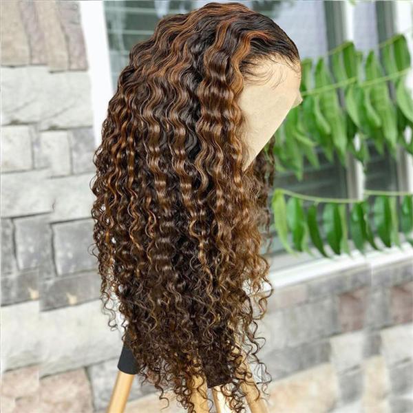 Brazilian Virgin Hair Deep Wave Curly HD Lace Frontal Long Wig with Human Hair Type
