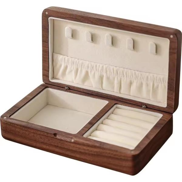 Durable wood jewelry storage box Ring Jewelry Packaging box Custom logo Walnut jewelry box