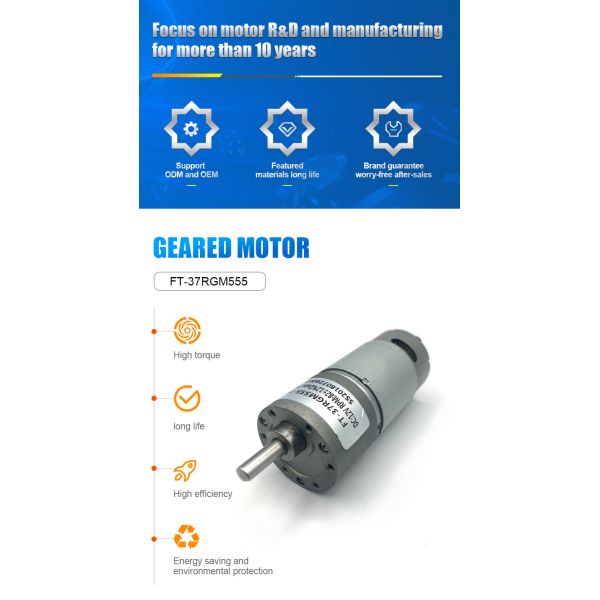 FT-37RGM555 High Torque Lower Speed Coffee Machine Motor DC Slow Speed Motor 12V 3-5RPM Coffee Grinder Motor