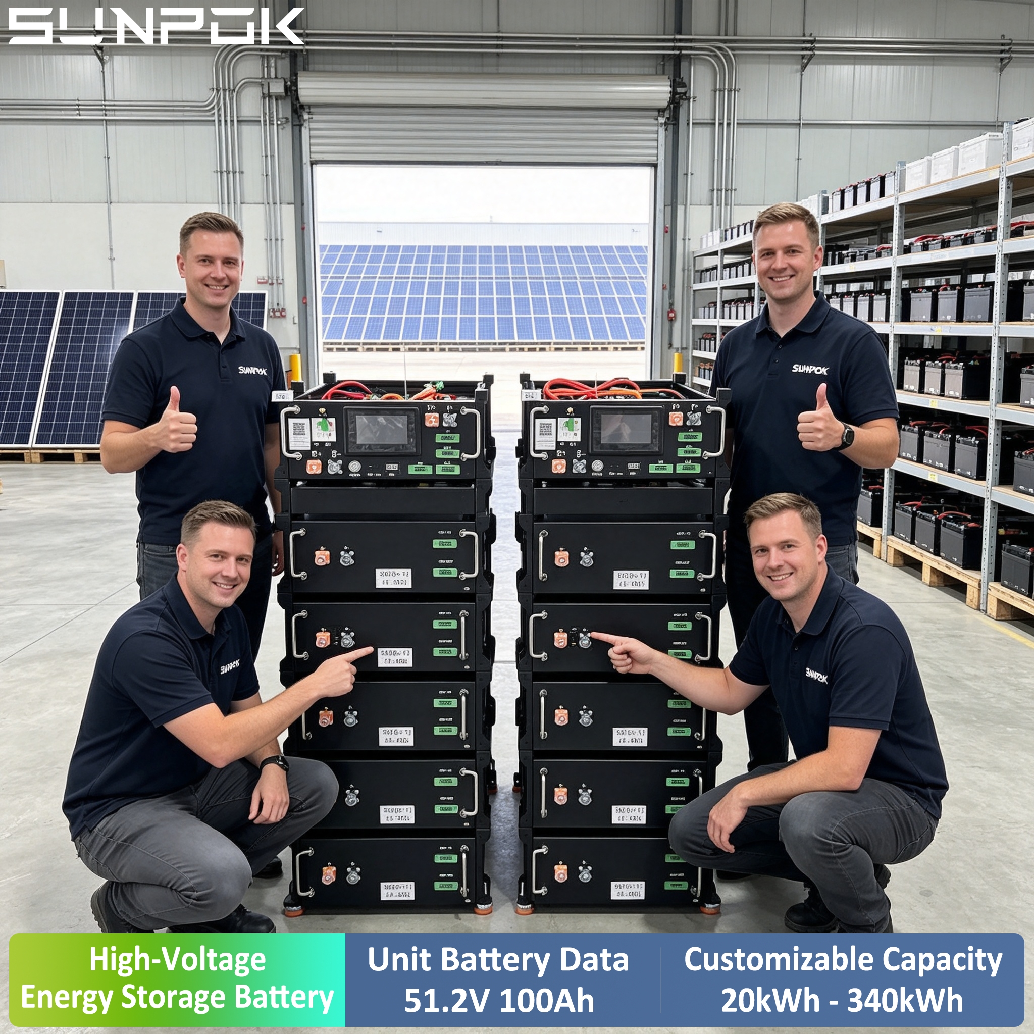 SUNPOK Rack Lithium Battery 5kWh High Voltage Battery Module 20-90kWh Solar Energy Storage System