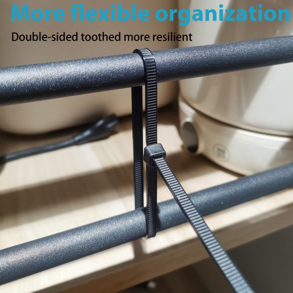 55 LBS Tensile Strength 12 Inch Nylon Cable Wrap Double Sided Black Plastic Cable Ties