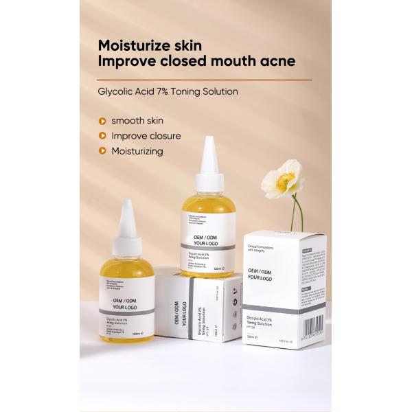 Soin du visage OEM / ODM avec 7% d'acide glycolique, sérum aux acides de fruits, hydratant, hydrate, élimine les points noirs, lotion tonique pour le visage, sérum personnalisé