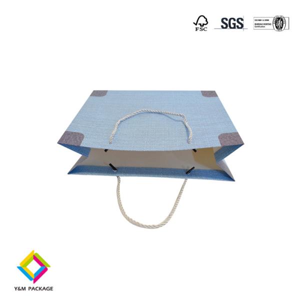 Luxury Blue Color White Card Paper Bags For Gift Packaging With Ribbon Handle