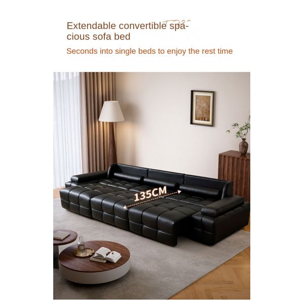 Modern Genuine Leather Straight Sofa Bed Multi-Functional Extendable Recliner Sectional Electric Living Room Villa