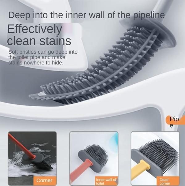 punho longo TPR de Flex Toilet Brush With Holder do silicone de borracha liso de 14.96in
