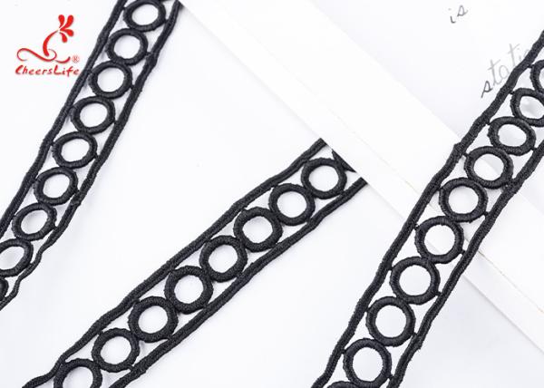 Bordado solúvel em água conservado em estoque do poliéster de Cheerlifes a beira circular preta da fita da guarnição do laço do grande 1.9Cm para mulheres veste-se