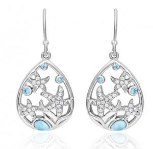 Natural Stone Blue Larimar Teardrop Earrings Starfish Women Jewelry