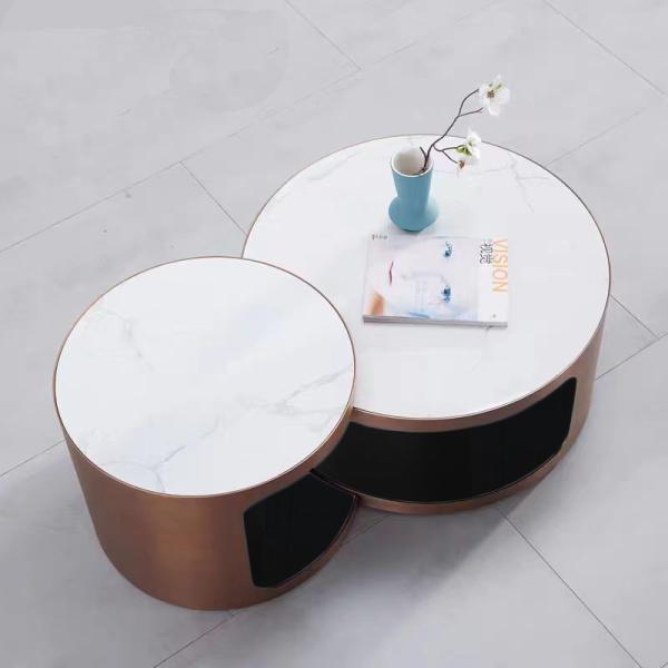 Brushed Titanium  Round Nordic Coffee Table  Ceramic Top Sophisticated
