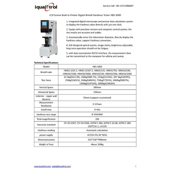 Built-in Printer High Precision Brinell Hardness Testing Machine 0.125um With 10X Eyepiece