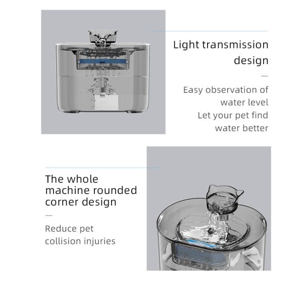 2.2L Eco-Friendly Automatic Portable Cat Dog Water Feeder ABS/PC Pet Fountain with Charge Source Cute Style