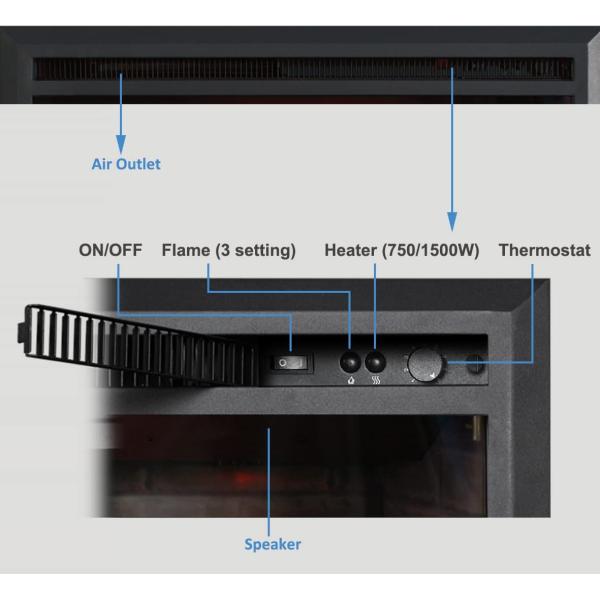 1000 Square Feet Heating Area Electric Fireplace with 3D Flame and Eco-friendly Design