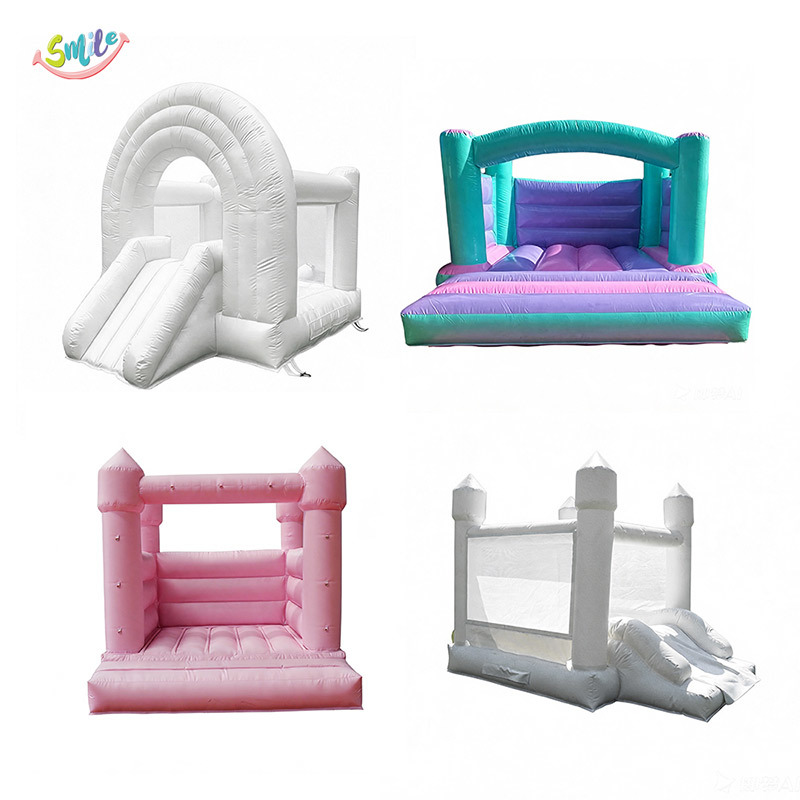 Multi Style Pastel Inflatable Bounce Castle, White Pink Inflatable Jumping House for Wedding Party Rental