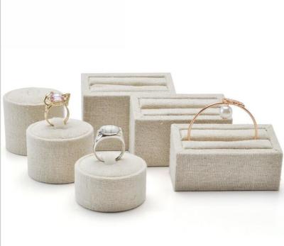 MDF Wrapped Linen Ring And Bracelet Holder , Velvet Ring Stand Shop Exhibition