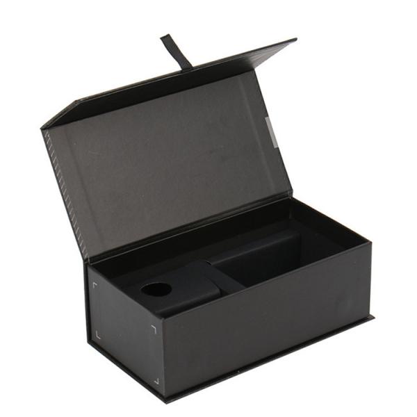 Magnetic Flap Closure Rigid Cardboard Luxury Black Packaging Gift Box With Paper Tray