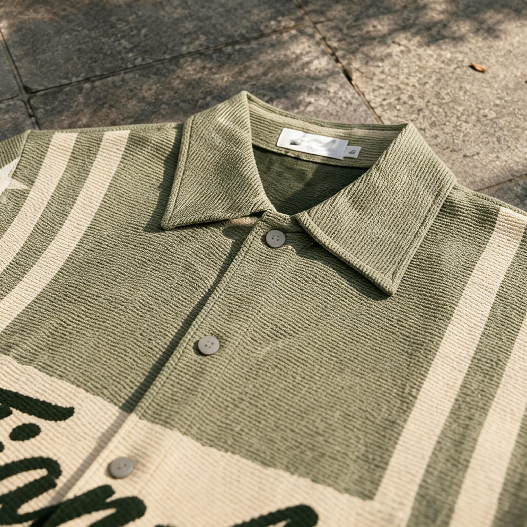Tianan Hot Supplier Brand Custom Casual Knit Jacquard Vintage Streetwear Men's Oversized Cotton Shirt