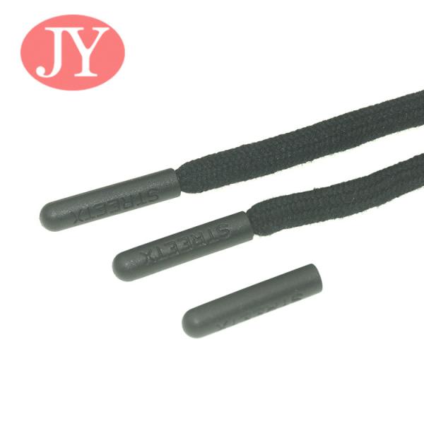 Jiayang aglet Debossed logo matte  black color tube shape ABS plastic tipping plastic aglets