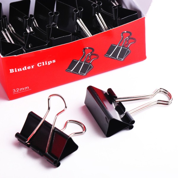custom 12pcs binder clips metal black cheap 32mm binder clip