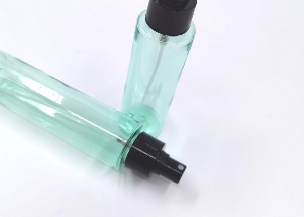 Empty Gloss Green Printing PET Plastic Bottle 15ml Cylindrical With Black Sprayer
