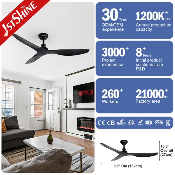 52 Inches Black Plastic Ceiling Fan Low Noise With 6 Speed Choice Smart Remote Control