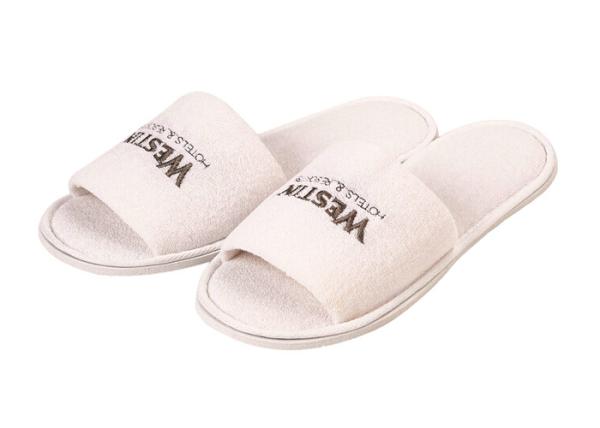 White Velvet Material Disposable Hotel Slippers Solid Imprinted Customized Logo