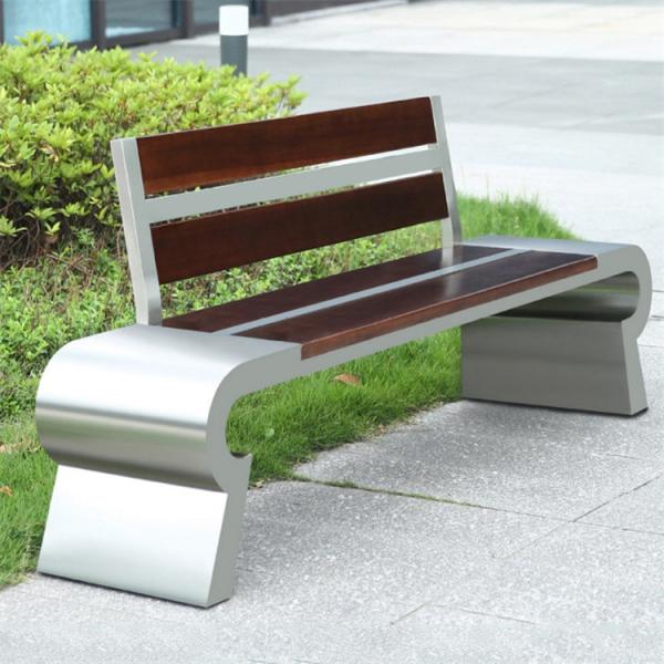 Backrest Wooden Metal Garden Bench WPC Stainless Steel Outdoor Bench Seat