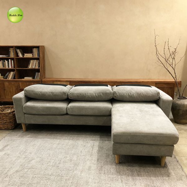 Breathable Tufted Corduroy Fabric L Shaped Sectional Sofa Light Gray