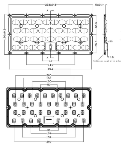 3030 SMD Led Outdoor Street Light Fixtures Module 100 Watt 253x120mm 151x81 Degree