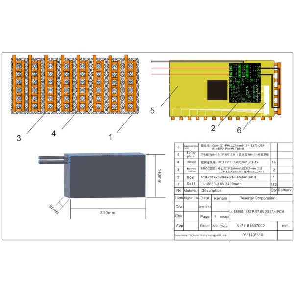 Electric Motor 16S7P 18650 Lithium Battery Pack 57.6V 23.8Ah 500 Times