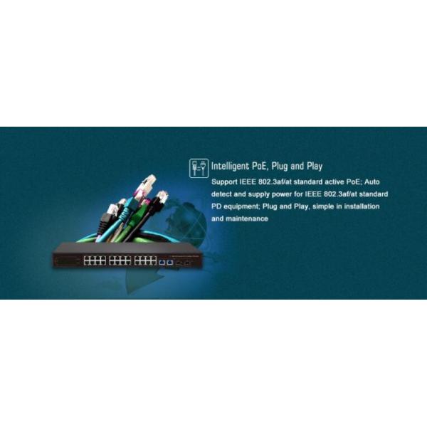 48V Standard Power Over Ethernet Switch , 802.3at Gigabit 24 Channel POE Switch