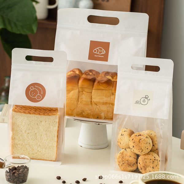 Custom  Ziplock Plastic Bread Bag Handle For Food Packaging