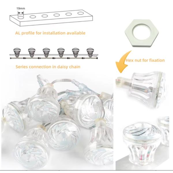 DC24V 360°  60mm Outdoor Waterproof Amusement Turbo Shell Led Cabochon Bulb For Funfair Lighting