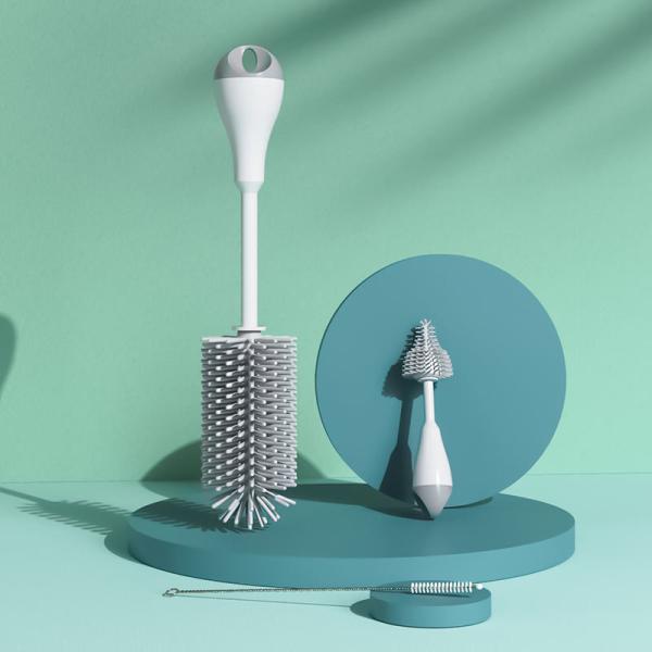 Conjunto de escova de limpeza rotativa de silicone 3 em 1 para mamadeira de leite de bebê canudo de mamilo