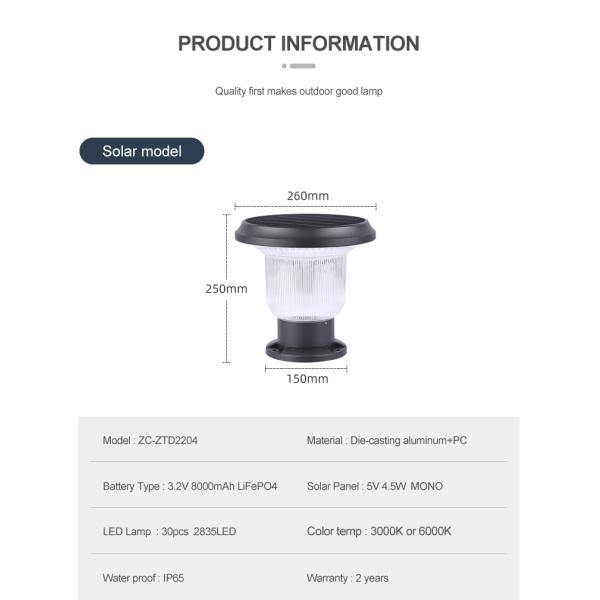 Погодостойкий солнечный сумрак лампы штендера, который нужно рассветать свет столба для патио задворк гаража