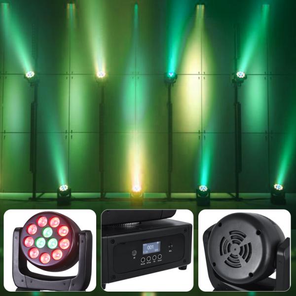 12x8W LED Moving Head Light Stage Lights RGBW Spotlight with Sound Activated for Disco Club Party Stage Lighting Shows