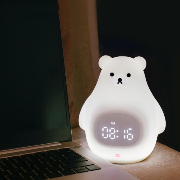 Luz e som de noite LED máquina Urso bonito relógio de treinamento de sono para
