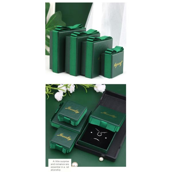 Luxury Green Color Rigid Cardboard Gold Logo Set Jewelry Gift Box With Ribbon Bow