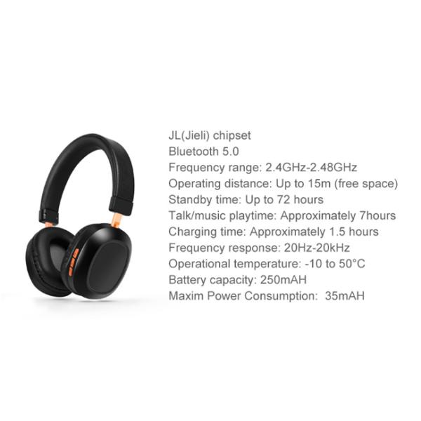 Black V5.1 3.7V Stereo Wired Bluetooth Headsets For Mobile Phones